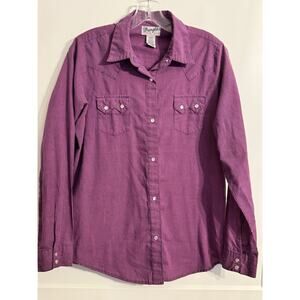 Wrangler Pearl Snap Western Shirt Purple Plaid Sz L Cowgirl Rodeo Boho